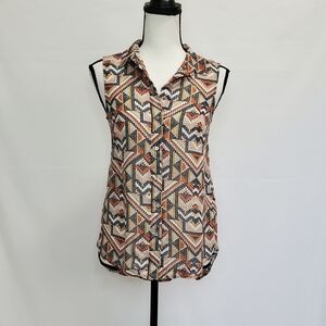 H&M Geometric Button Down Semi-Sheer Sleeveless Top